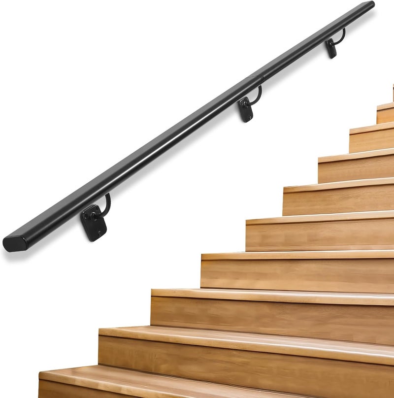 SDNBHT Industrial Stair Handrail Wall-Mounted Hand Rails for Indoor Stairs Black Pipe Stair Railing Indoor Metal Hand Rail for Indoor & Outdoor Steps Aluminum Staircase Handrail for Stairs 5ft - Image 1